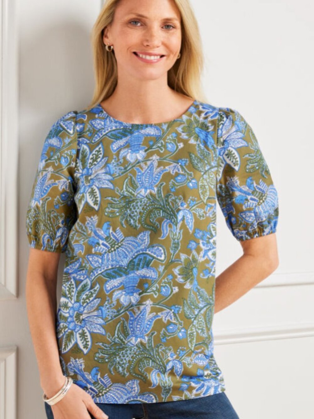 Talbots Tie Back Top Lively Floral Preppy Nancy Meyers Old Money Puff Sleeve XL